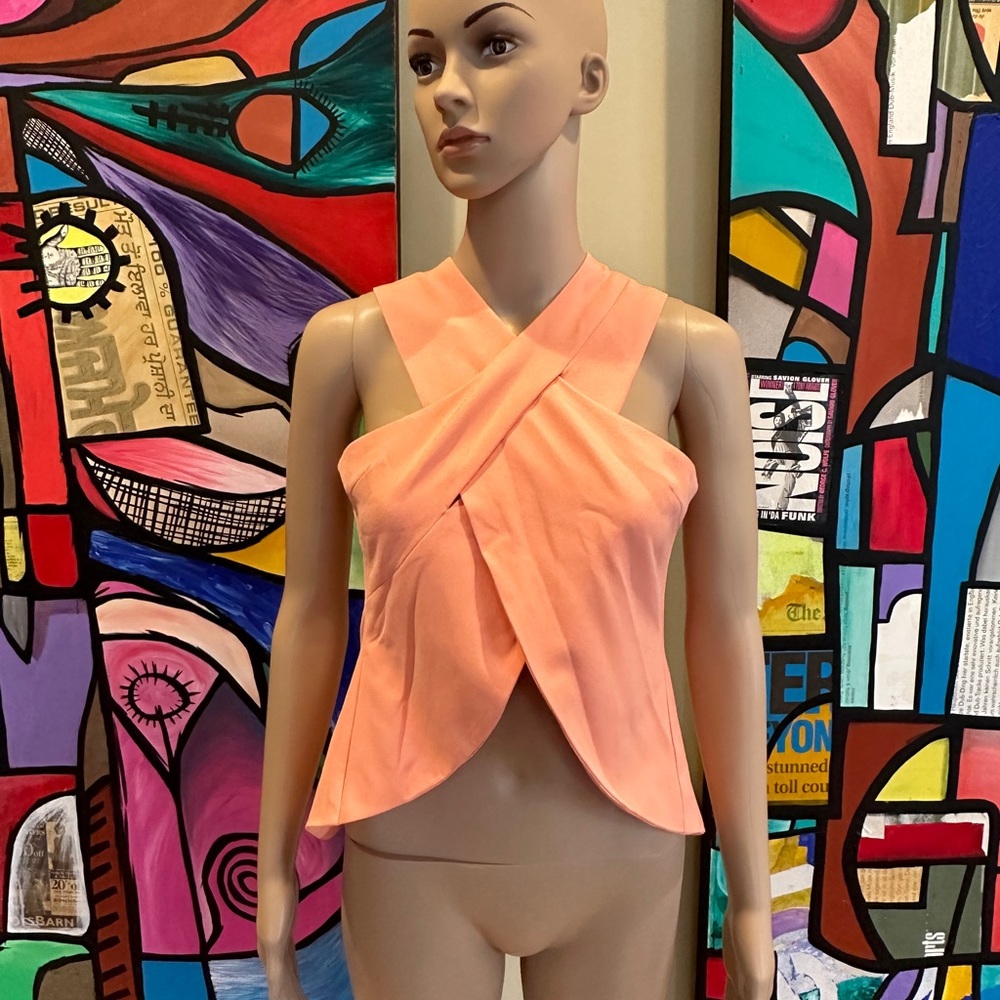NWT $73 Lavish Alice pastel orange peach open wrap halter crop top, sz 2